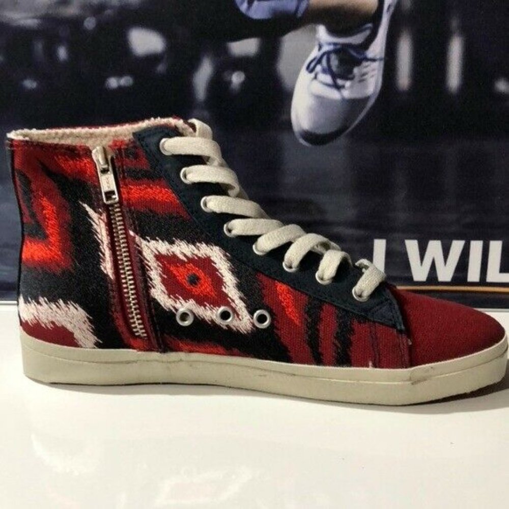 Kim & Zozi Micro Hi Top Women's Shoes Size 5 Hippie Bling Burgundy IKAT Designer